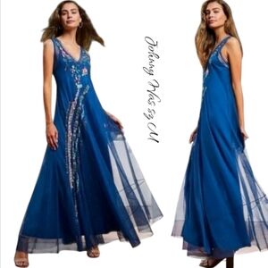 NWT Johnny Was  Embroidered Flowy Maxi Dress Sz M